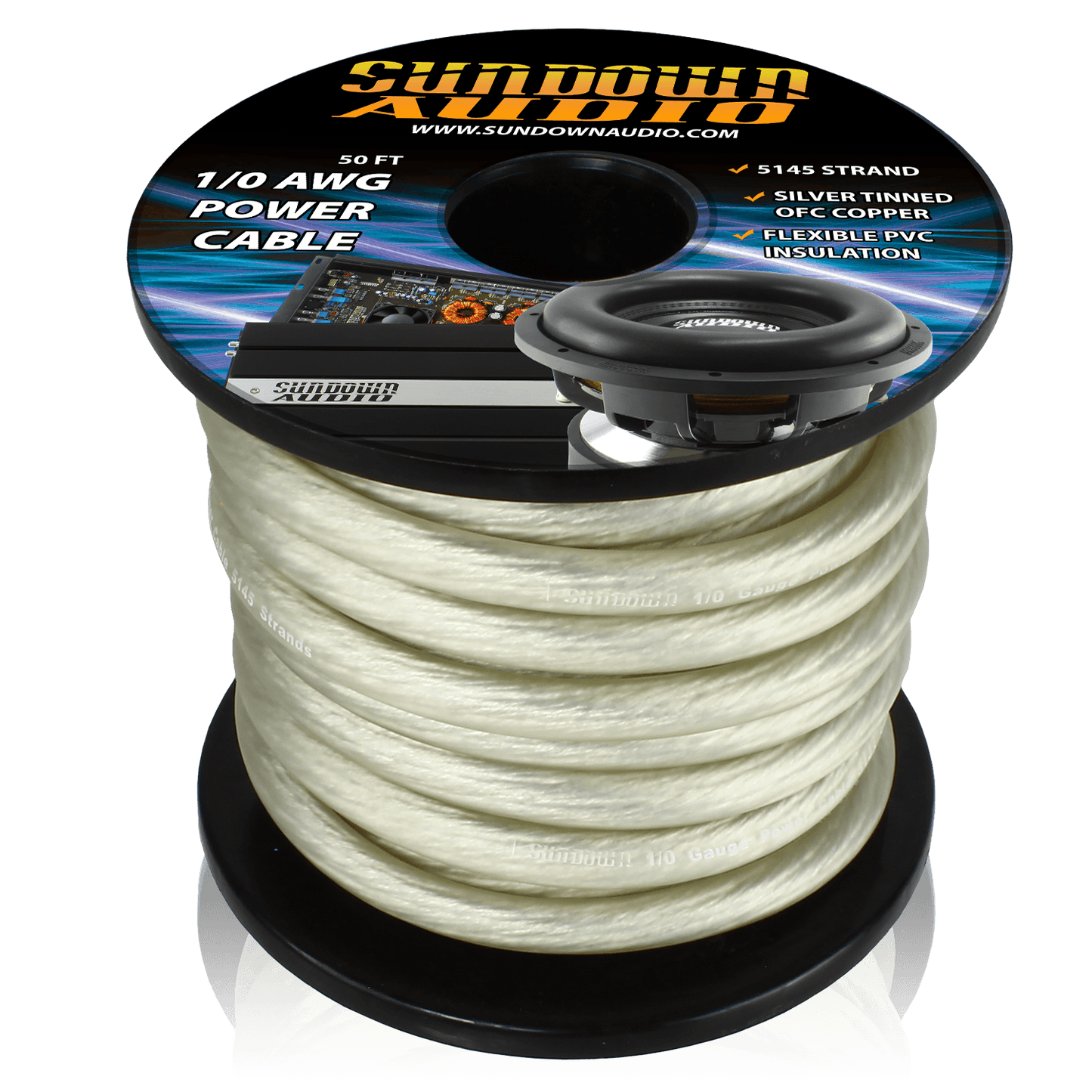 1/0 SILVER 50' Tinned OFC Oxygen Free Copper Power Cable