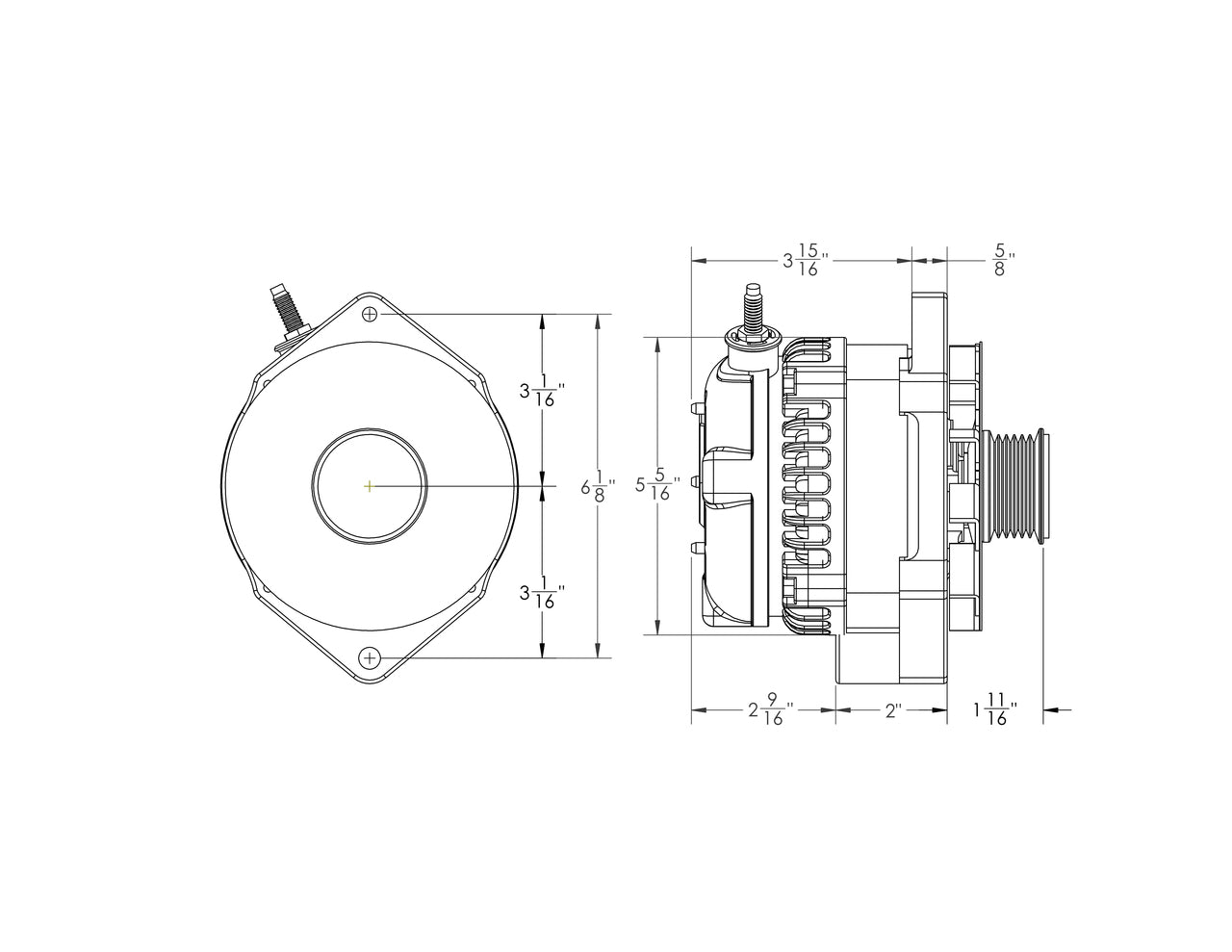 S Series 320 Amp Alternator with 6.15" Bolt Pattern - CHROME w/ March Pulley