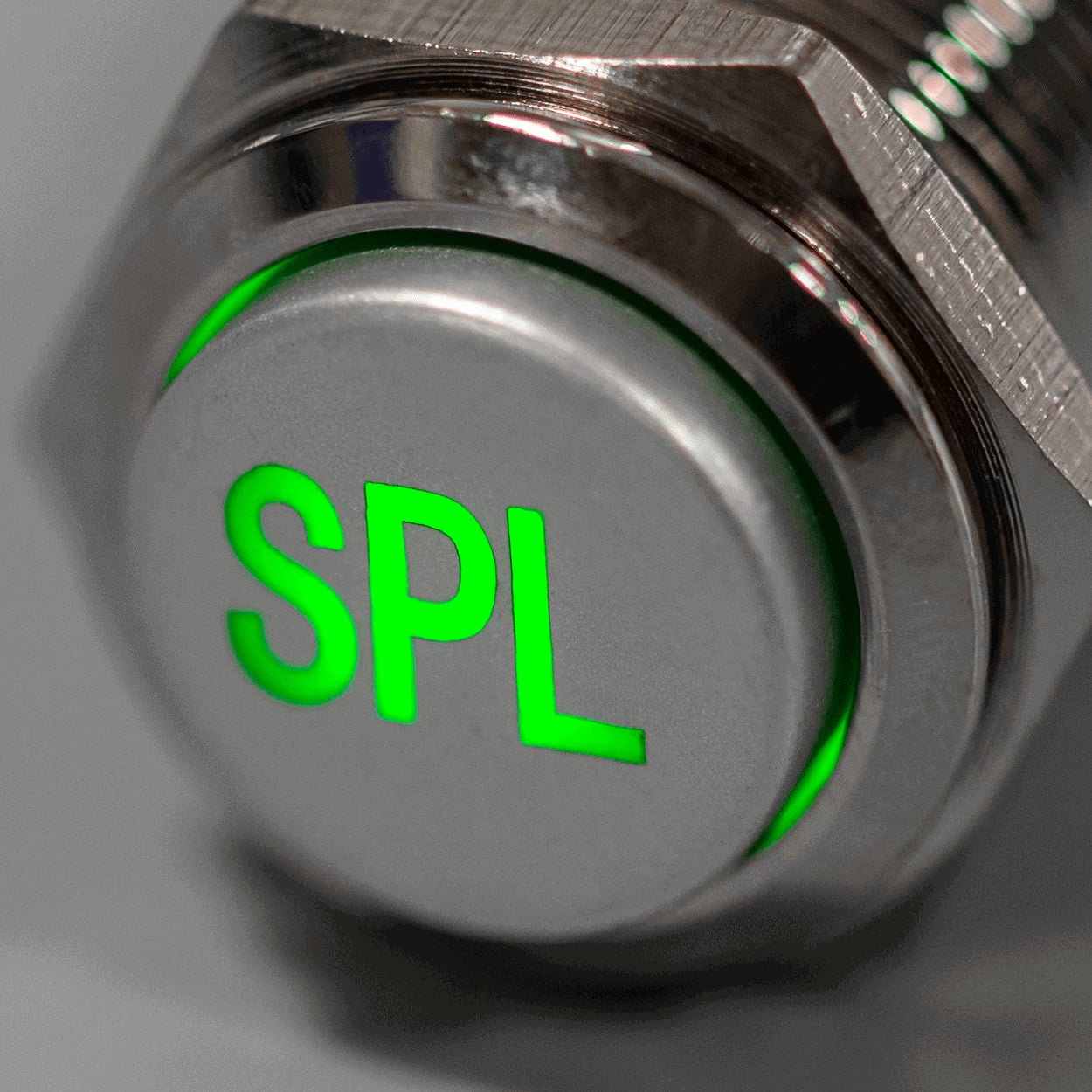 Latching Aluminum SPL Plain Font 12V Pushbutton Switch SPDT - Green