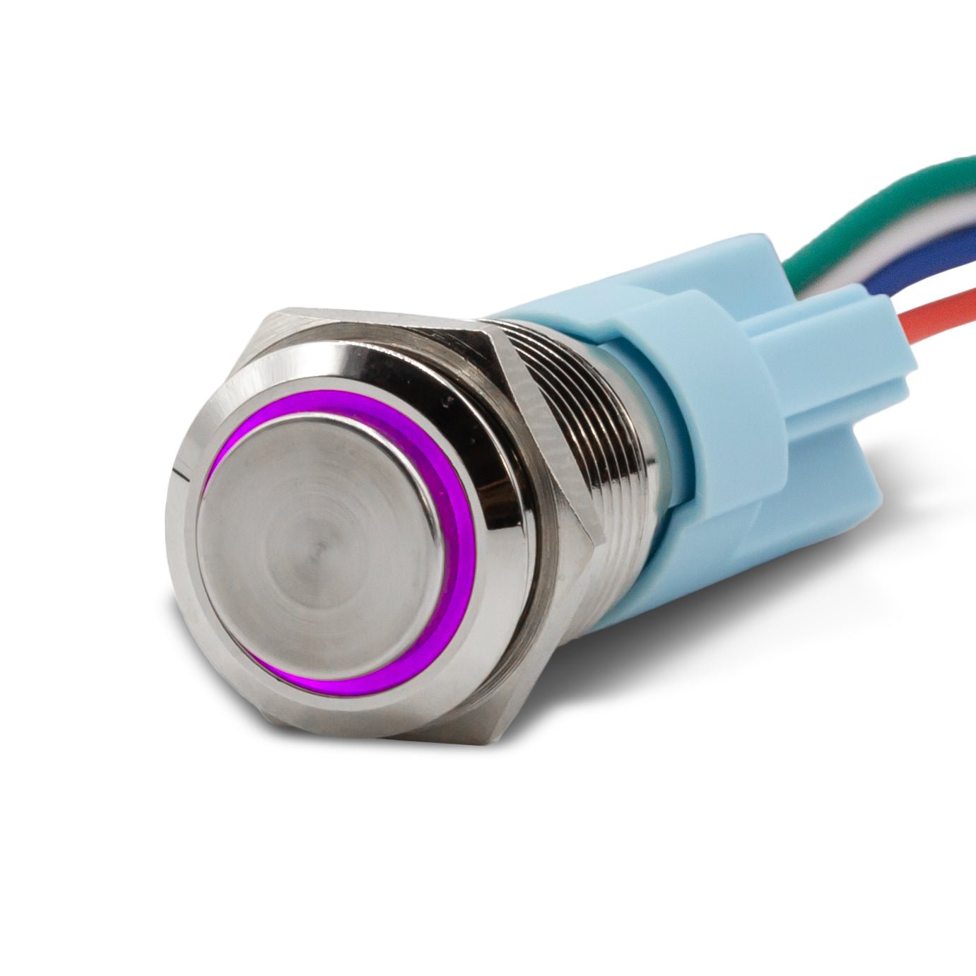 Momentary Aluminum Halo Ring 12V Push Button Switch SPDT Two Pack - Purple