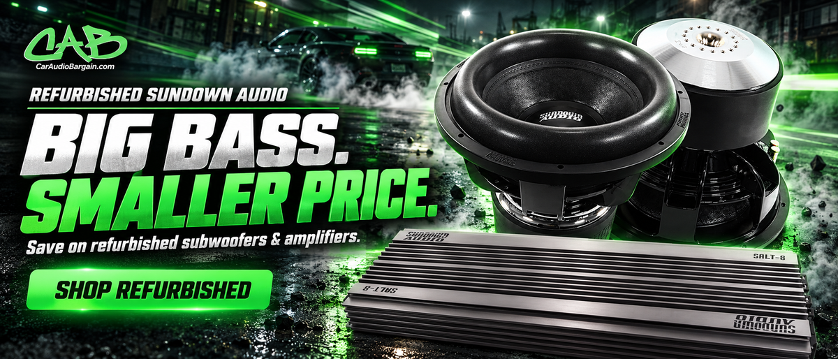 Refurbished Sundown Audio subwoofers and amplifiers. Big bass, smaller price.