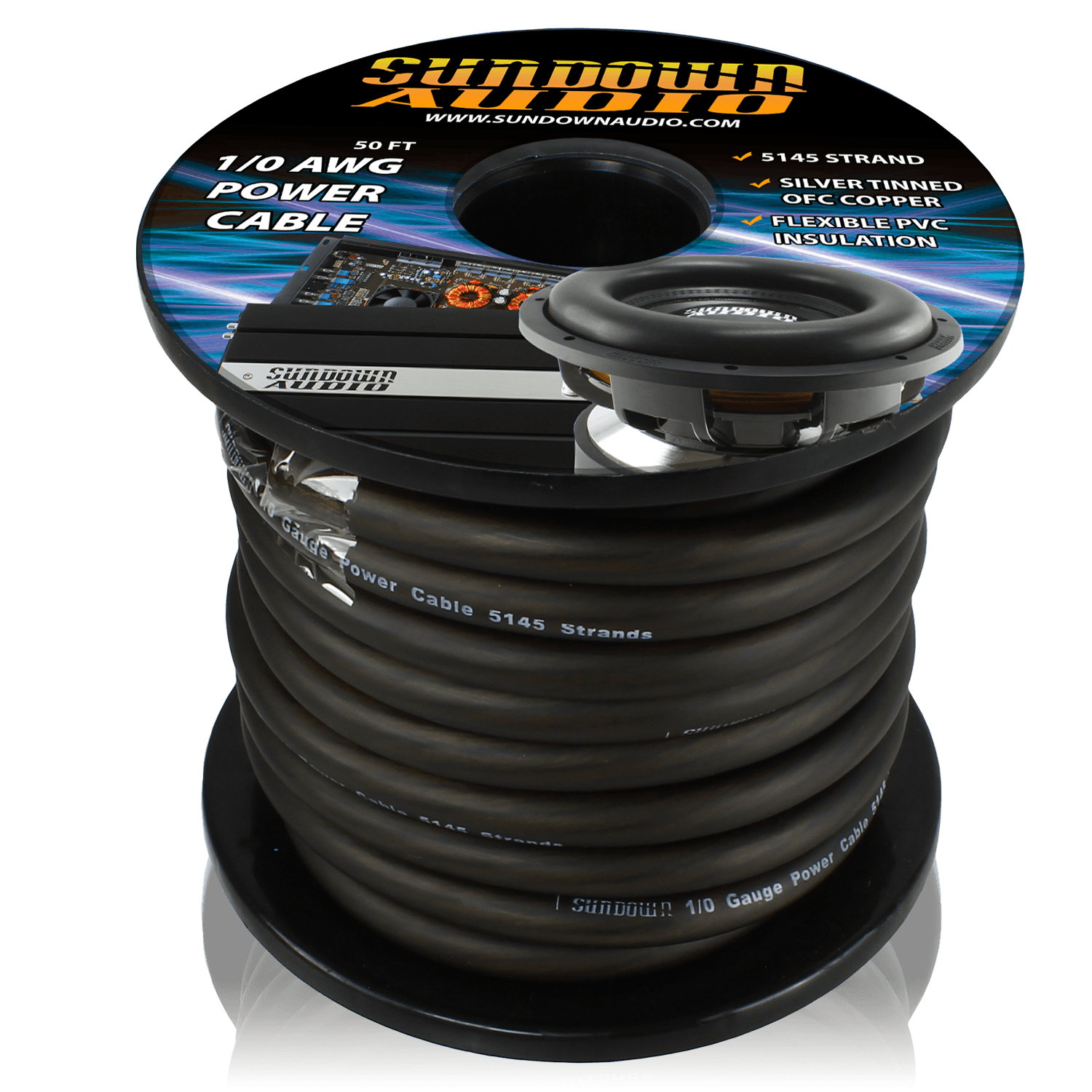 1/0 BLACK 50' Tinned OFC Oxygen Free Copper Power Cable