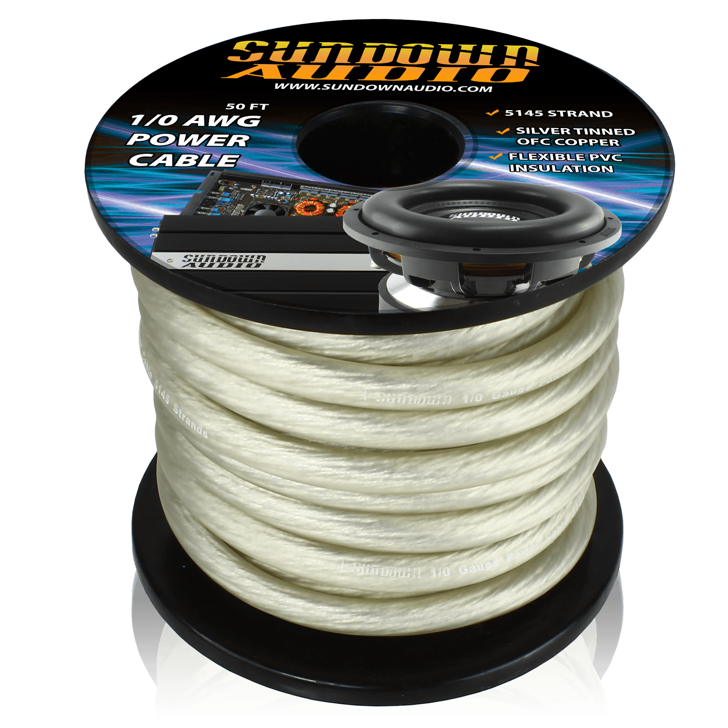 1/0 SILVER 50' Tinned OFC Oxygen Free Copper Power Cable