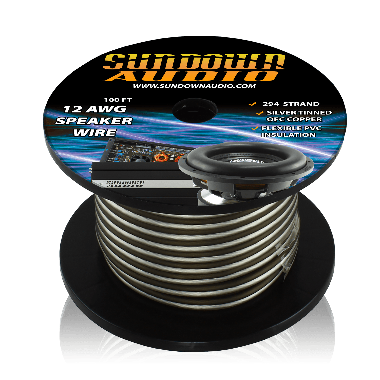 12 Gauge Silver/Black 100' Tinned OFC Oxygen Free Copper Speaker Wire
