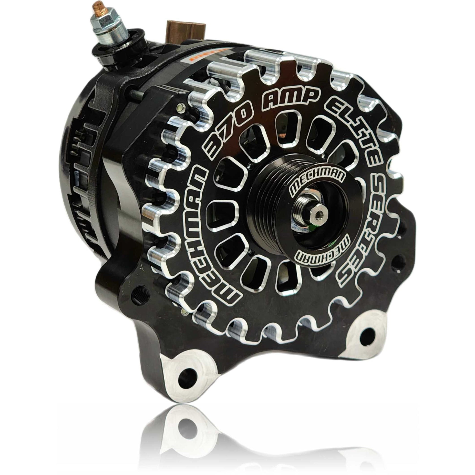 370-amp Billet V-mount alternator for SOHC Ford Modular Engines | B7773370B | in 1996 -1998 | Brand Mechman