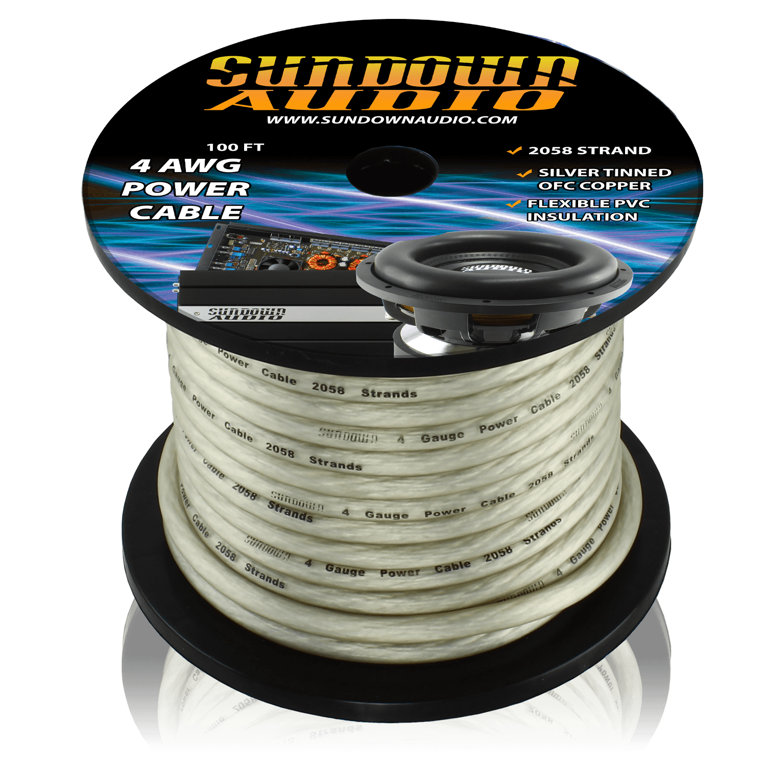 4 Gauge SILVER 100' Tinned OFC Oxygen Free Copper Power Cable