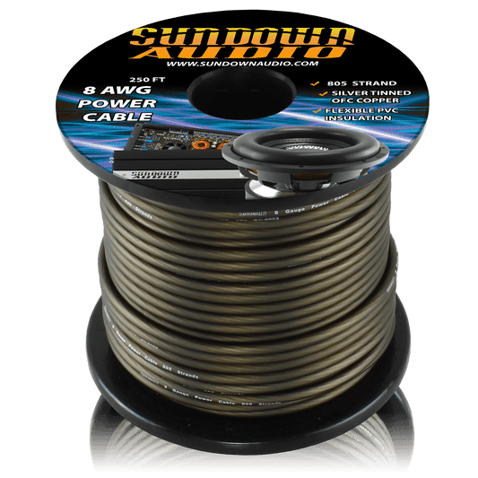 8 Gauge BLACK 250' Tinned OFC Oxygen Free Copper Power Cable