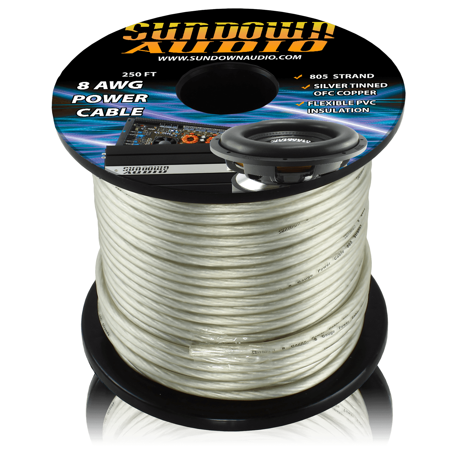 8 Gauge SILVER 250' Tinned OFC Oxygen Free Copper Power Cable