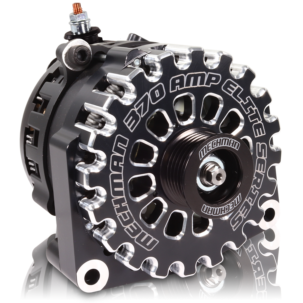 370A Billet large case hairpin alternator for 2001-2007 GM truck 6.6l Diesel - side output stud- Black