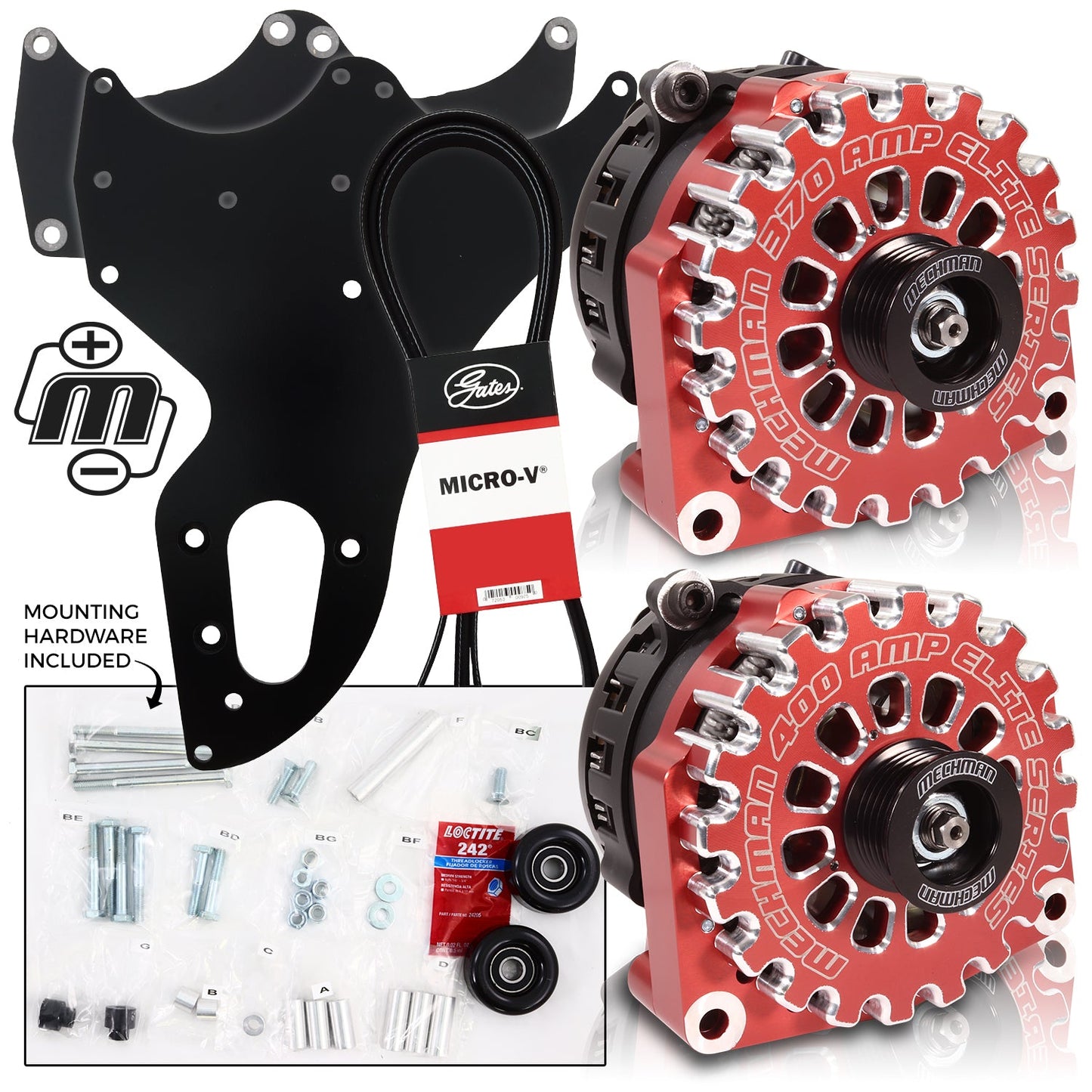 Dual Bracket Red 05-13 GM Trucks w/4.8L, 5.3L, 6.0L & 6.2L (Includes 1 x B8302370RD & 1 x B8206400RD)