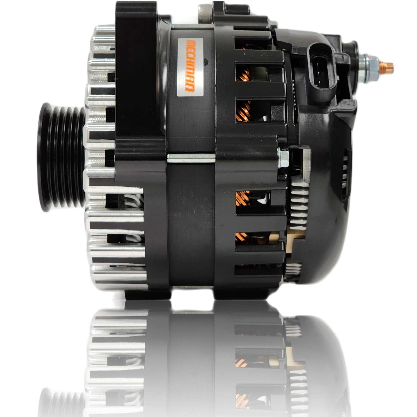 E Series Billet 250A alt - Fits 6/12 CS144 - BLACK finish | B7864250B | in 1986 - 1991 | Brand Mechman