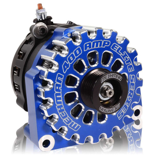 High Output 400A large case BILLET alternator for 2001-2007 GM truck 6.6l Diesel - side output stud - Dark Blue | B11348400DB | in Signature 400's | Brand Mechman