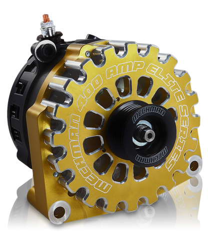 High Output 400A large case BILLET alternator for 2001-2007 GM truck 6.6l Diesel - side output stud - GOLD | B11348400GO | in Signature 400's | Brand Mechman