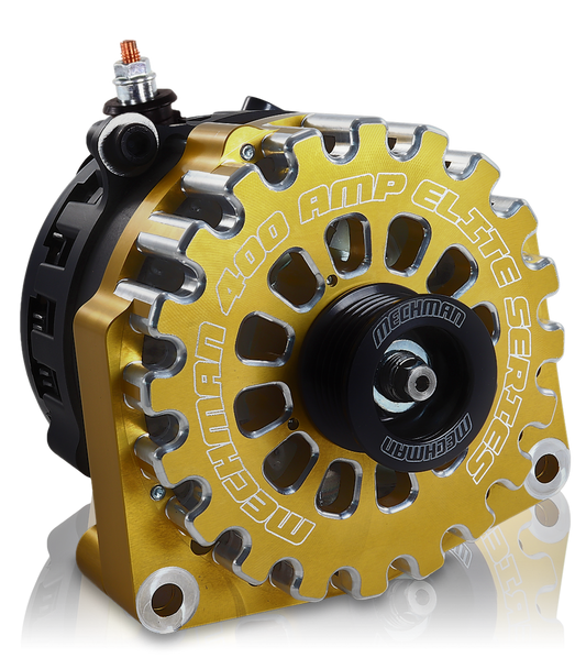 High Output 400A large case BILLET alternator for 2001-2007 GM truck 6.6l Diesel - side output stud - GOLD | B11348400GO | in Signature 400's | Brand Mechman
