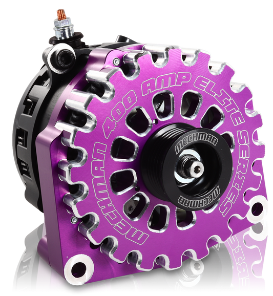 High Output 400A large case BILLET alternator for 2001-2007 GM truck 6.6l Diesel - side output stud - PURPLE | B11348400PU | in Signature 400's | Brand Mechman