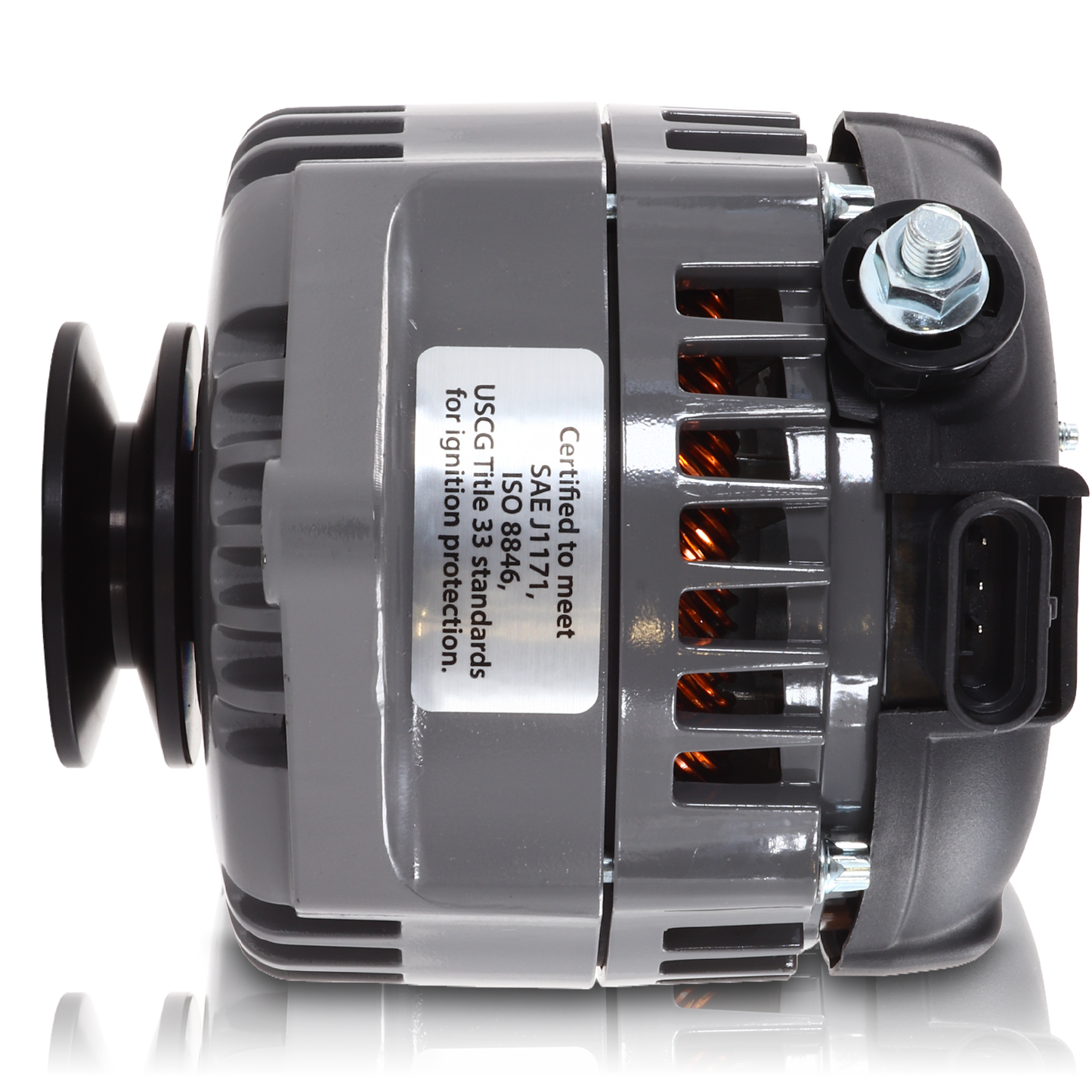 Marine 170 amp high output alternator for Ski / Wake Board Boats with 12SI 6.61 inch bolt pattern - V-Belt Pulley