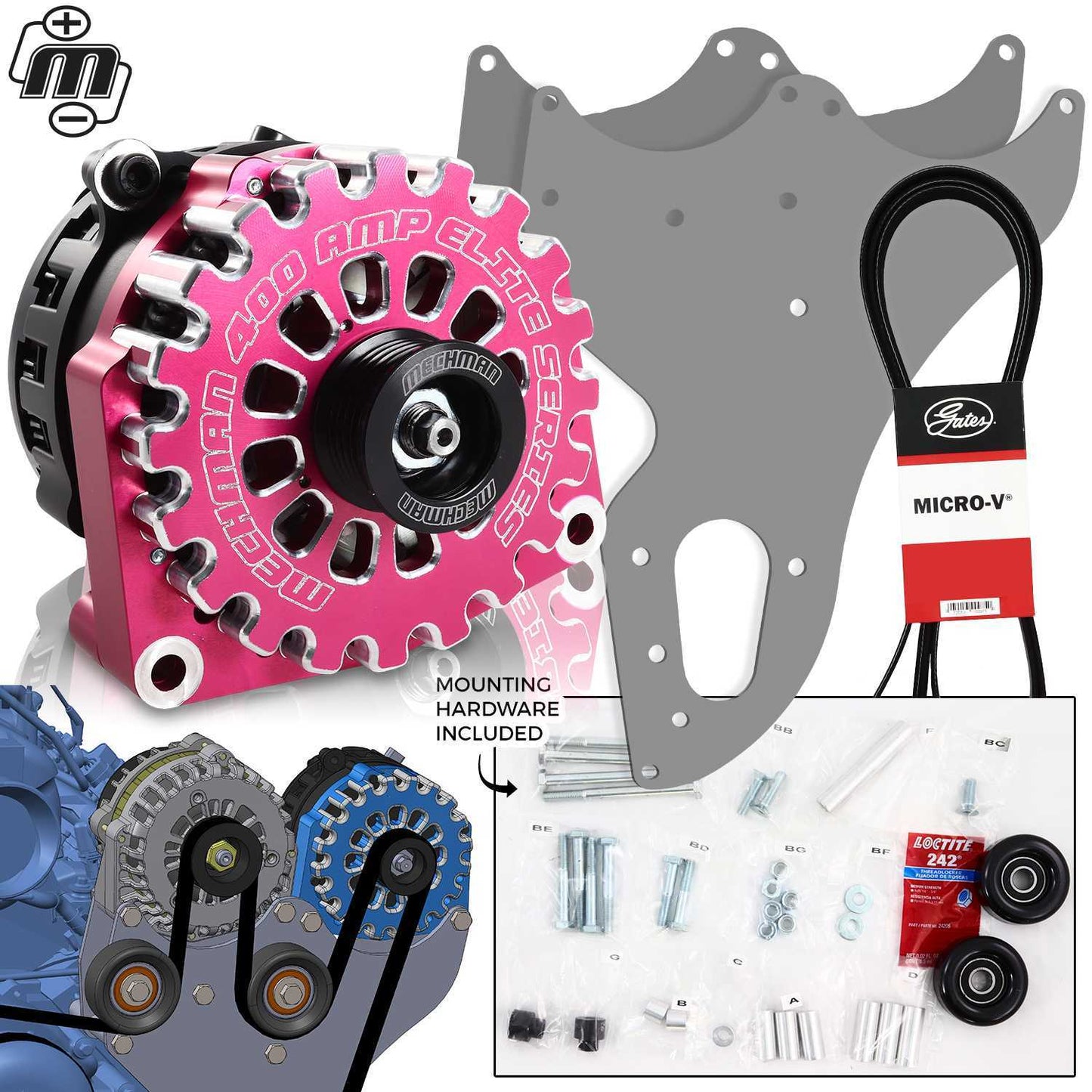 Mechman 400 Amp Pink Dual Alternator Kit for 1999 - 2013 GM Trucks | D202PI | in Dual Alternator Kits | Brand Mechman