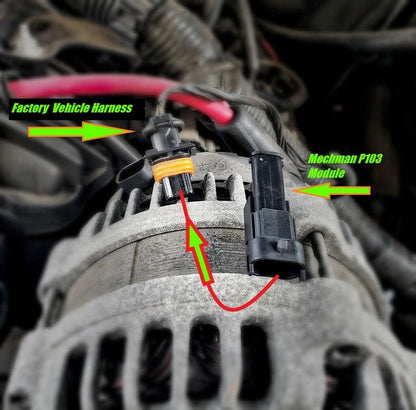 P103 Gm 2 Pin Module for use with factory 05> GM vehicles WITH Mechman alternator | P103 | in Standard plugs & harnesses | Brand Mechman