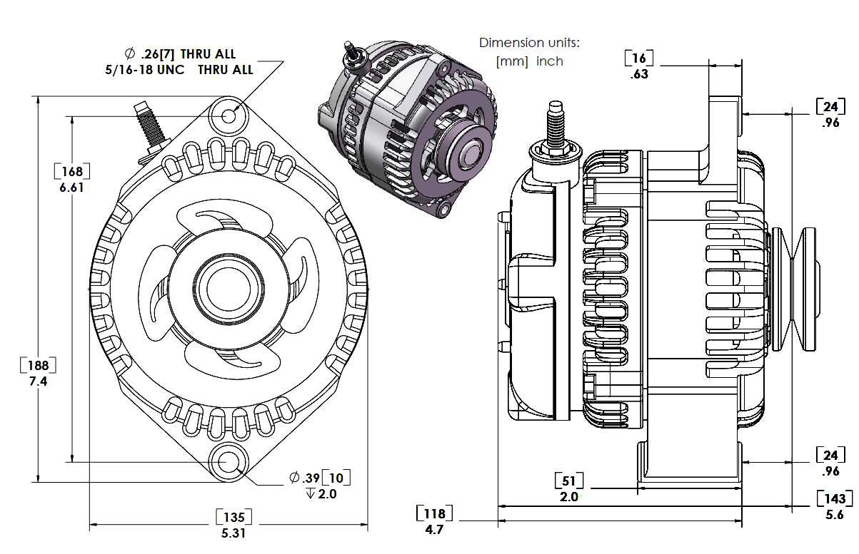 REVERSE ROTATION Marine 170-amp high output alternator for Ski / Wake Board Boats with 12SI 6.61 inch bolt pattern - V-Belt Pulley | M7127170-R | in Marine Applications | Brand Mechman