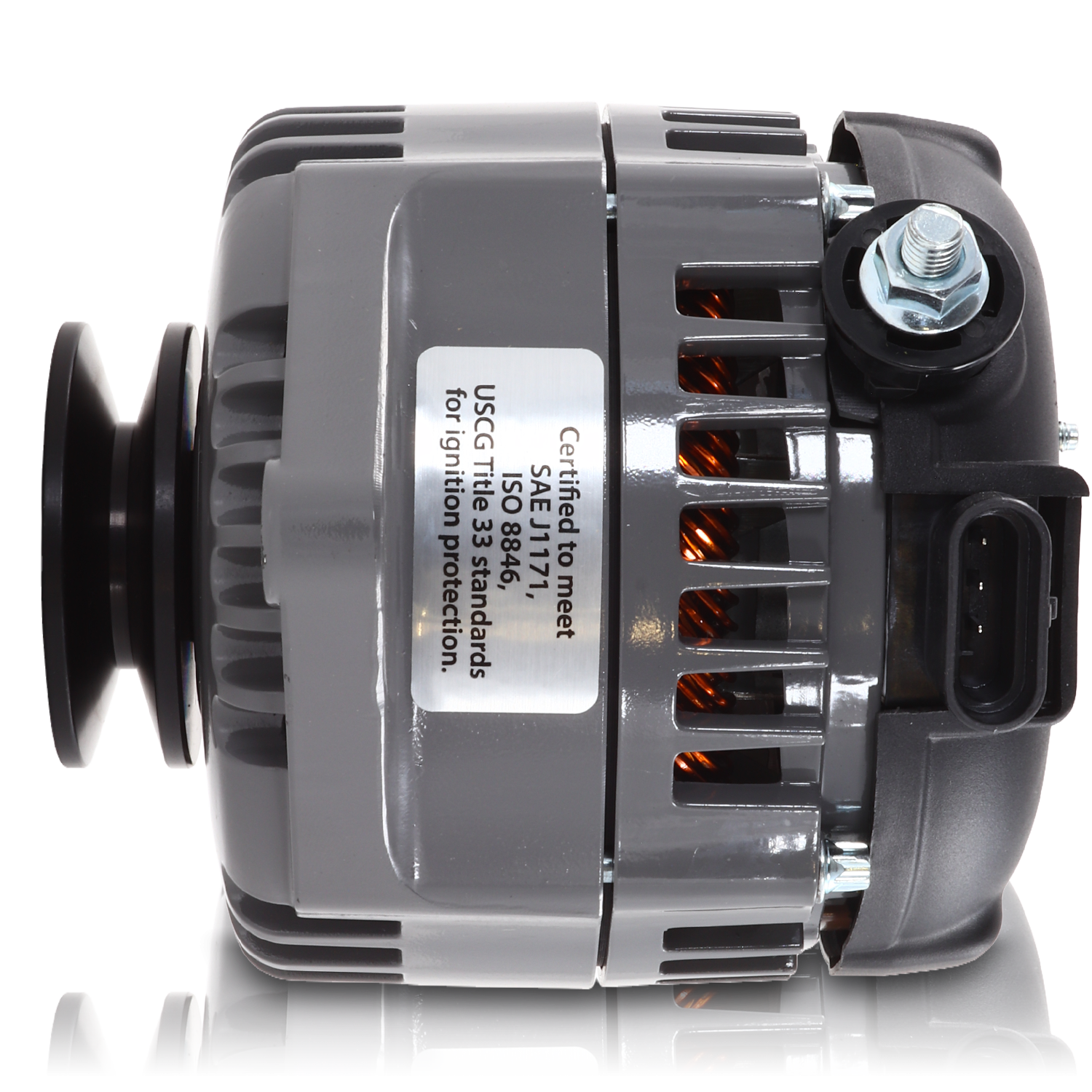 REVERSE ROTATION Marine 170-amp high output alternator for Ski / Wake Board Boats with 12SI 6.61 inch bolt pattern - V-Belt Pulley | M7127170-R | in Marine Applications | Brand Mechman