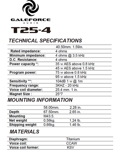 T25 Super Tweeter - 4 Ohm