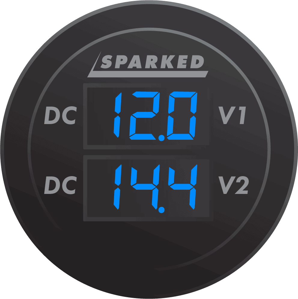 Dual Battery Voltmeter Monitor 12VDC for Main and AUX Battery - Blue