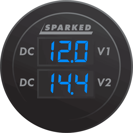 Dual Battery Voltmeter Monitor 12VDC for Main and AUX Battery - Blue