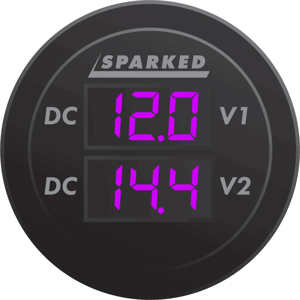 Dual Battery Voltmeter Monitor 12VDC for Main and AUX Battery - Purple