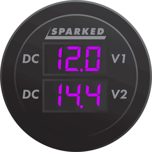 Dual Battery Voltmeter Monitor 12VDC for Main and AUX Battery - Purple