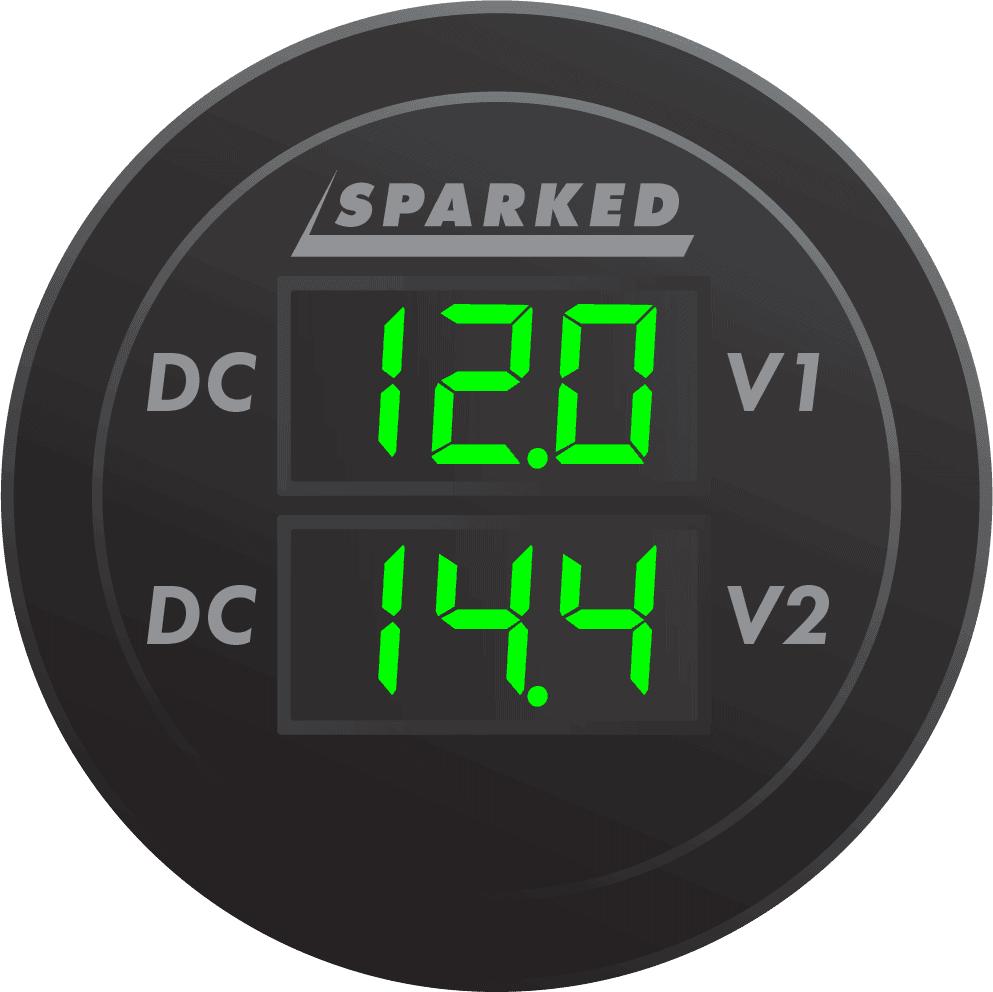 Dual Battery Voltmeter Monitor 12VDC for Main and AUX Battery - Green