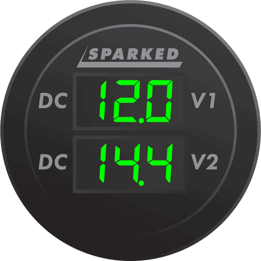 Dual Battery Voltmeter Monitor 12VDC for Main and AUX Battery - Green