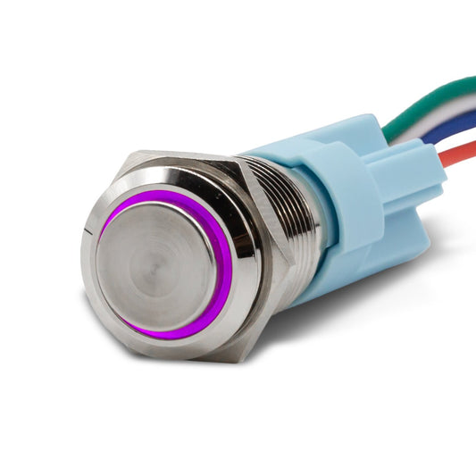 Latching Aluminum Halo Ring 12V Push Button Switch SPDT Two Pack - Purple
