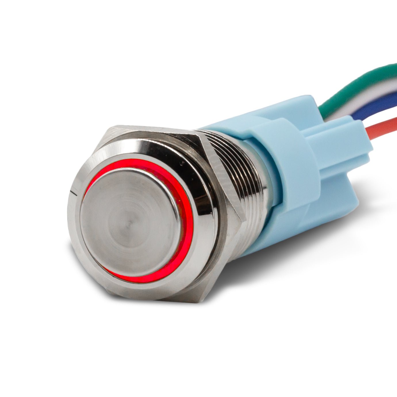 Latching Aluminum Halo Ring 12V Push Button Switch SPDT Two Pack - Red