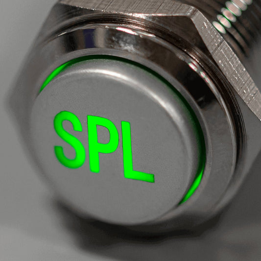 Latching Aluminum SPL Plain Font 12V Pushbutton Switch SPDT - Green