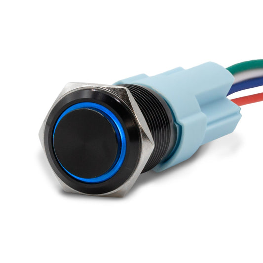 Waterproof 16mm Latching Black Halo Ring 12V Push Button Switch SPDT 4 Pack - Blue