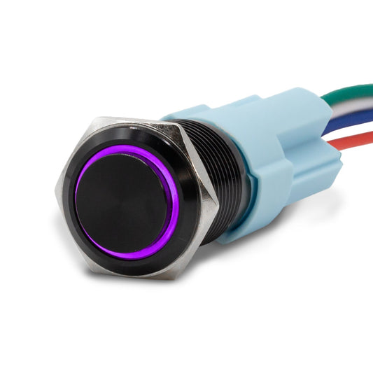 Waterproof 16mm Latching Black Halo Ring 12V Push Button Switch SPDT 4 Pack - Purple