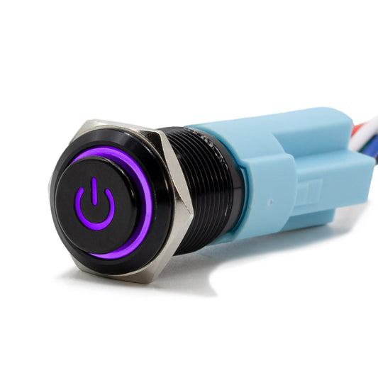 Latching Black Power Symbol 12V Push Button Switch SPDT - Purple
