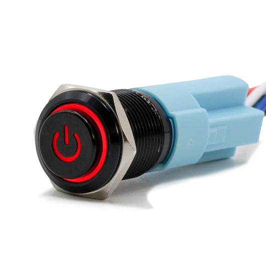 Latching Black Power Symbol 12V Push Button Switch SPDT - Red