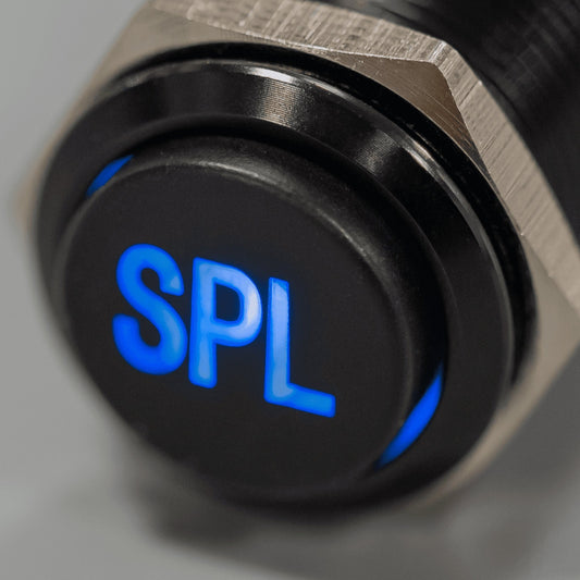 Latching Black SPL Plain Font 12V Pushbutton Switch SPDT - Blue