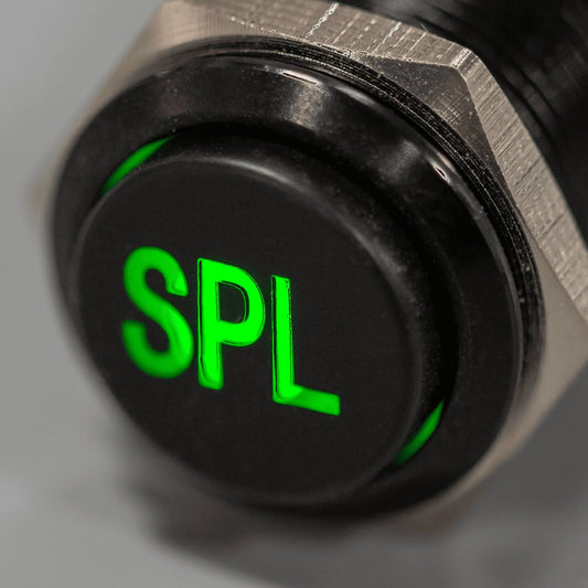 Latching Black SPL Plain Font 12V Pushbutton Switch SPDT - Green