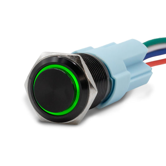 Momentary Black Halo Ring 12V Push Button Switch SPDT Two Pack - Green