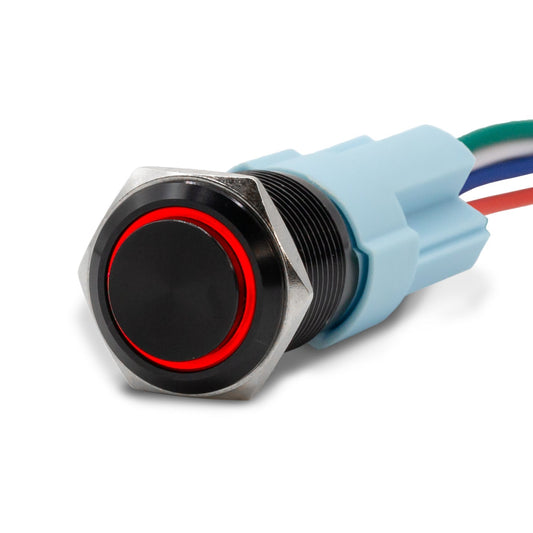 Momentary Black Halo Ring 12V Push Button Switch SPDT Two Pack - Red