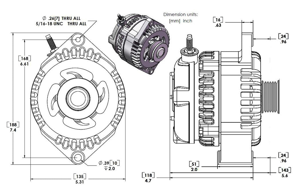 240 amp racing alternator  - Chrome