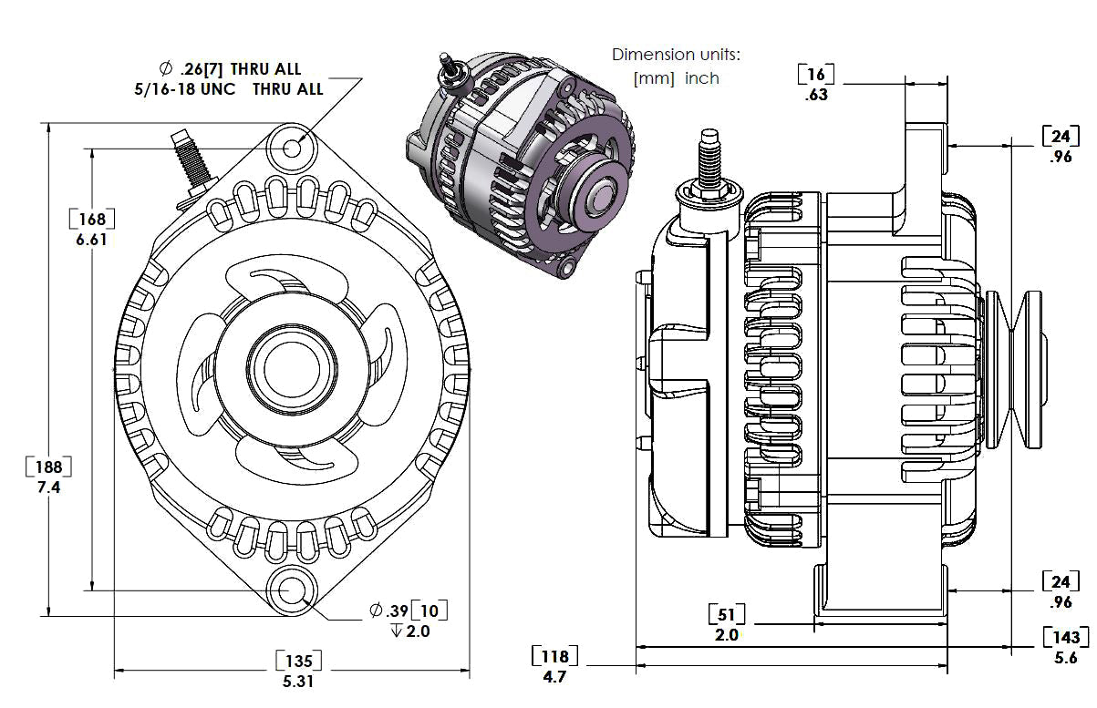 170 amp racing alternator - 63-85 GM - Polished (includes 2 pulleys)