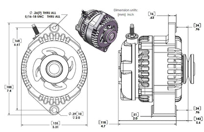 170 amp racing alternator - 63-85 GM - Polished (includes 2 pulleys)