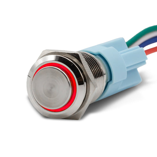 Momentary Aluminum Halo Ring 12V Push Button Switch SPDT Two Pack - Red