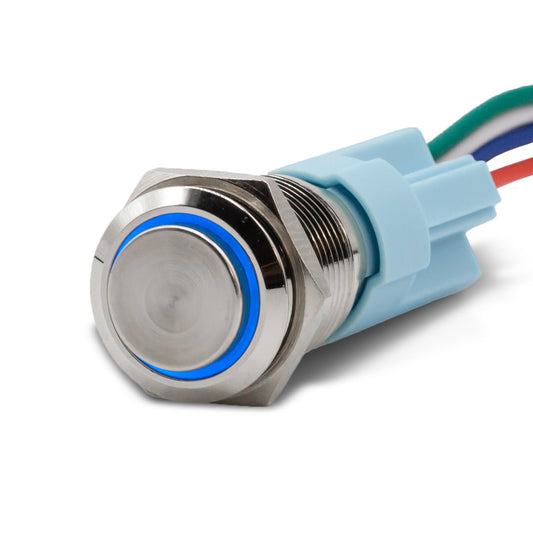 Momentary Aluminum Halo Ring 12V Push Button Switch SPDT Two Pack - Blue
