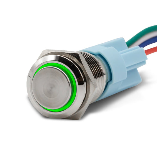 Momentary Aluminum Halo Ring 12V Push Button Switch SPDT Two Pack - Green