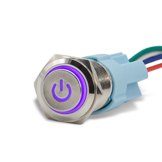 Latching Aluminum Power Symbol 12V Push Button Switch SPDT Two Pack - Purple