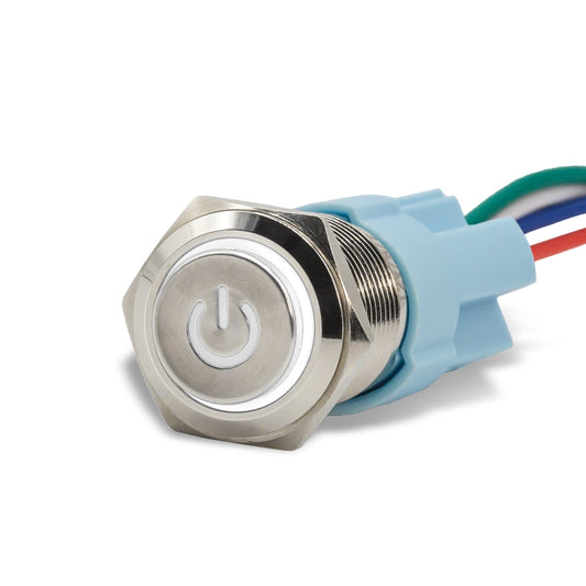 Latching Aluminum Power Symbol 12V Push Button Switch SPDT Two Pack - White
